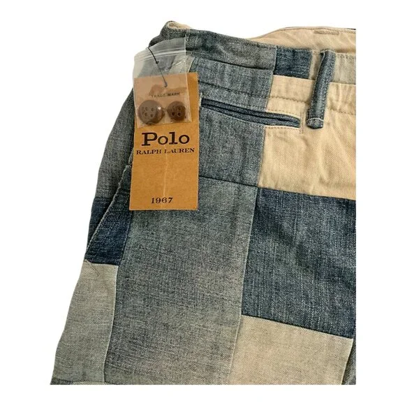 Polo Ralph Lauren Blue Patchwork 8" Inseam Shorts Mens SZ 34 NWT $225 MSRP - Picture 3 of 8